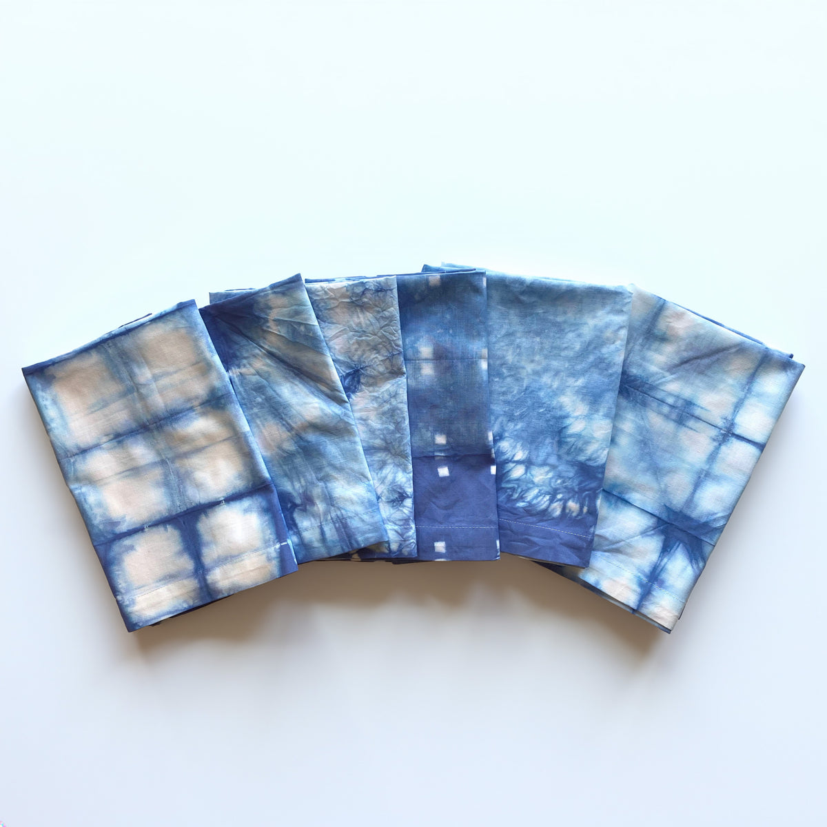 Shibori Dinner Napkins Set of 6 - Indigo Blue Hand Dyed Tie Dye 100% Cotton - Reusable Cloth Table Linens Textiles - Housewarming Host Hostess Gift