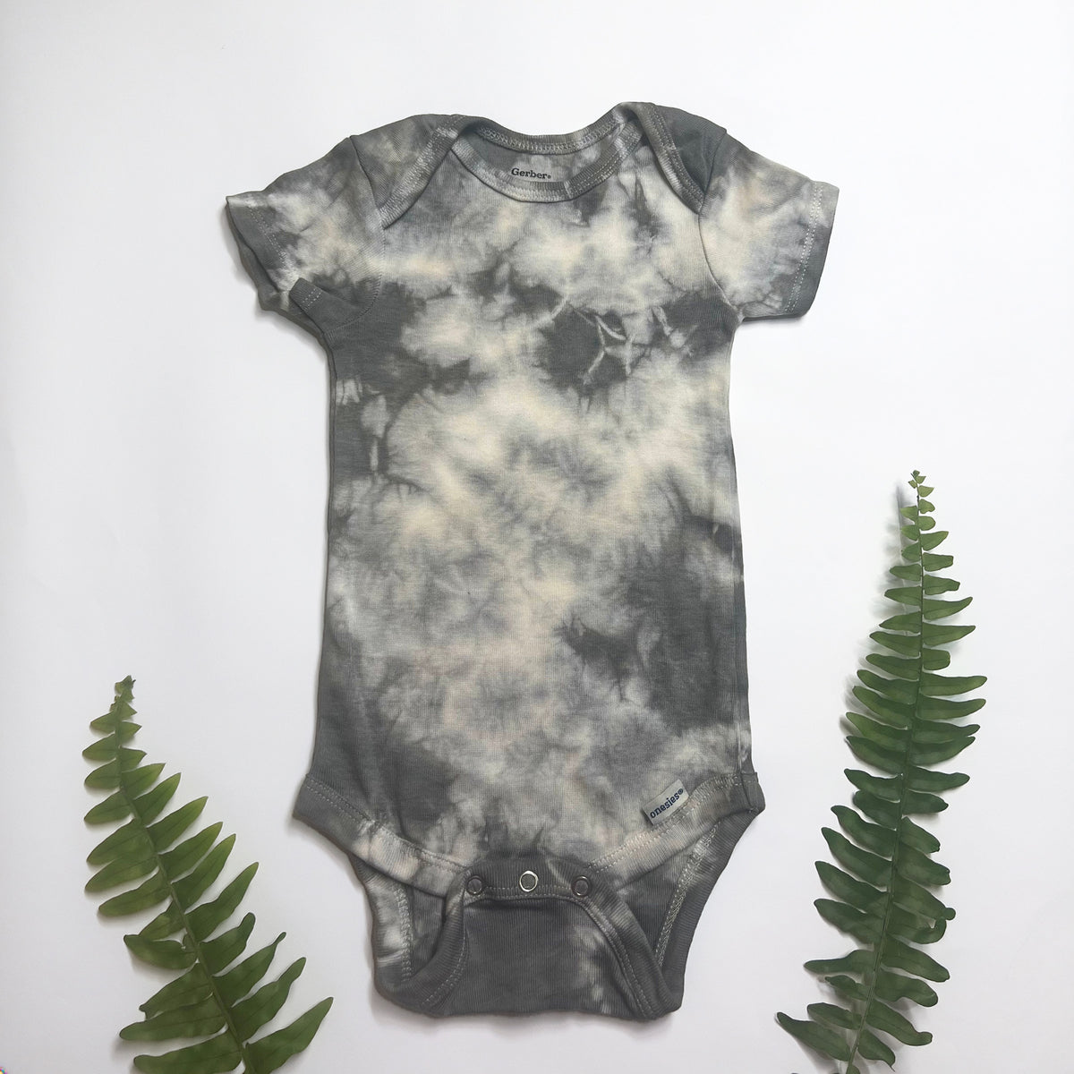 Hand-Dyed Tie Dye Baby Onesie: Charcoal Gray Organic Cotton
