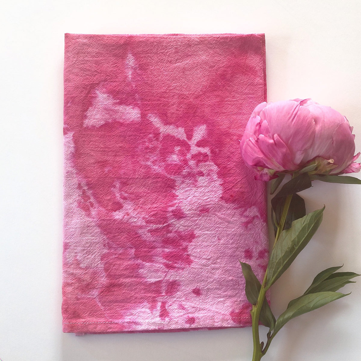 Tie Dye Kitchen Tea Towel - Fuschia Pink Ice Dye - Marbled Watercolor  - 100% Cotton Hand Dyed Reusable Cloth Textiles Linens Gift