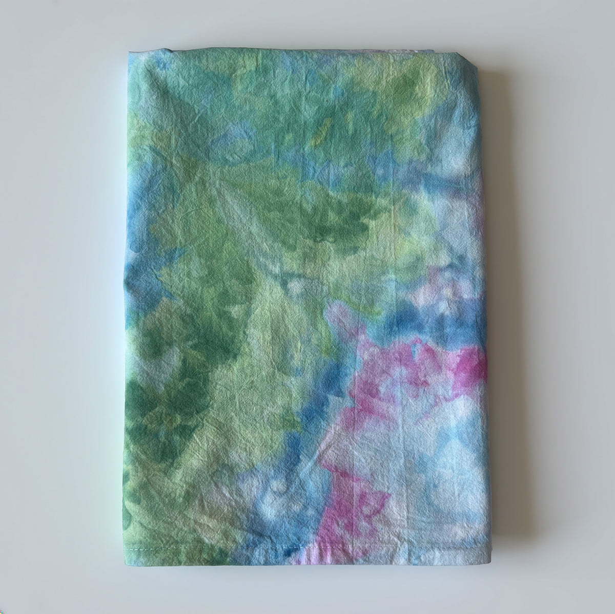 Garden Party Ice Dyed Tea Towel - Green Pink Blue - Flour Sack Dish Towel - Marbled Watercolor - 100% Cotton Hand Dyed Kitchen Linens