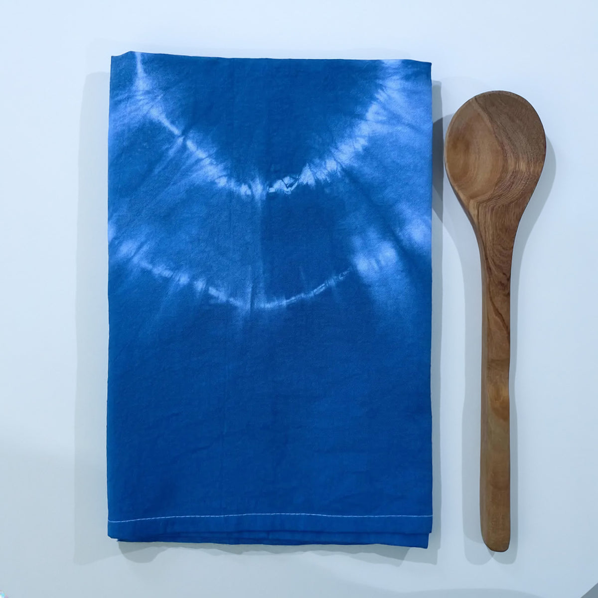 Tie Dye Tea Towel - Hand Dyed Shibori Indigo Blue Bullseye - 100% Cotton Cloth Textiles  - Kitchen Home Decor Hostess Wedding Shower Gift