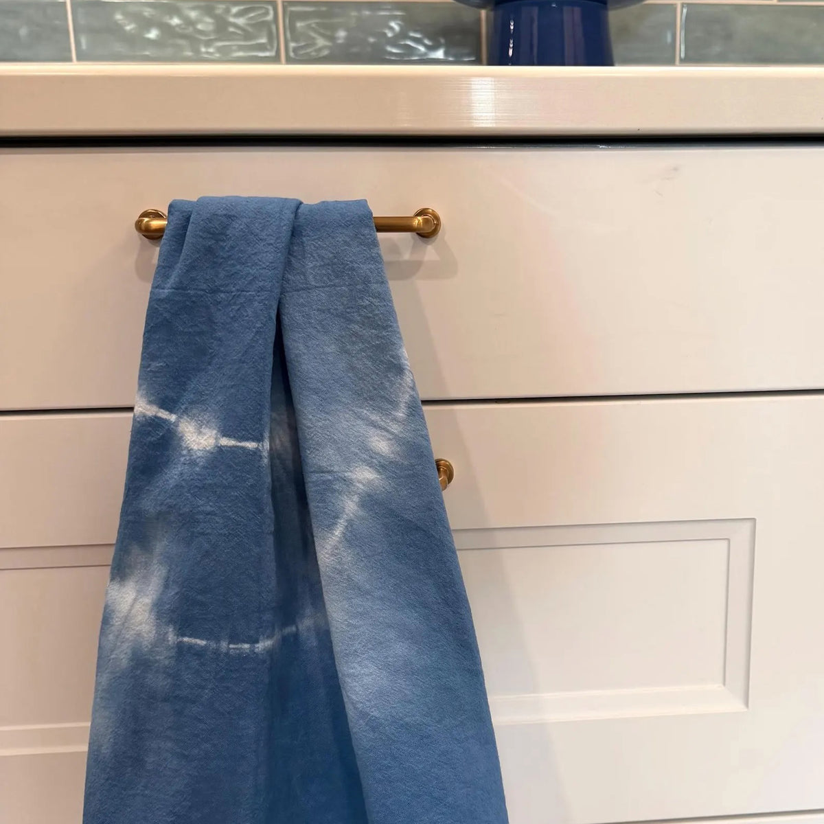 Tie Dye Tea Towel - Hand Dyed Shibori Indigo Blue Bullseye - 100% Cotton Cloth Textiles  - Kitchen Home Decor Hostess Wedding Shower Gift
