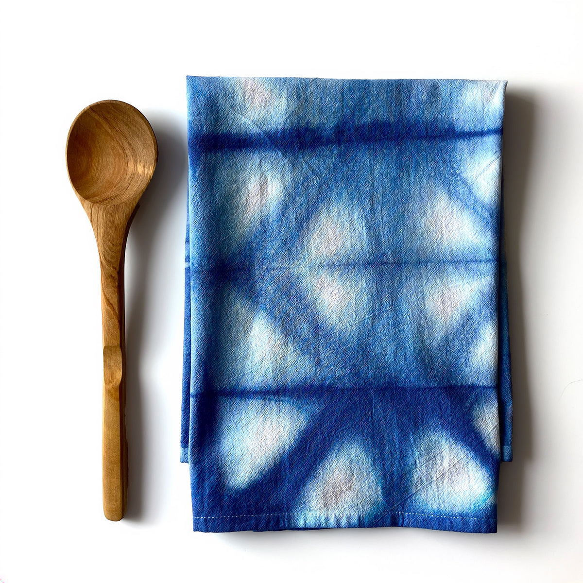 Shibori Tie Dye Kitchen Tea Towel - Hand Dyed 100% Cotton Cloth Textiles - Indigo Blue Geometric - Boho Home Decor Hostess Wedding Gift