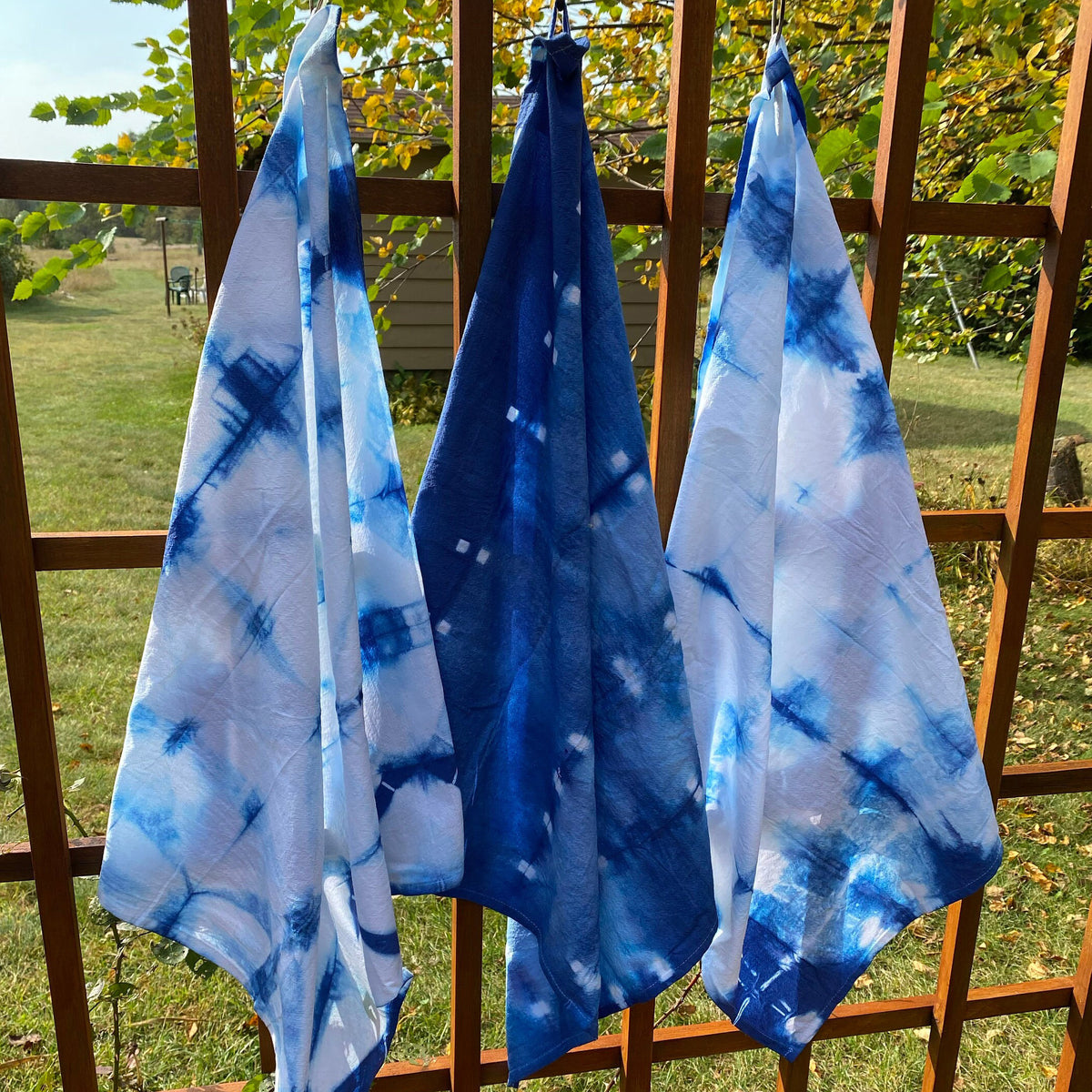 Tie Dye Tea Towels Set of 3- Shibori Indigo Blue - 100% Cotton Kitchen Dish Towels -Cloth Linens Textiles -Home Decor Hostess Gift
