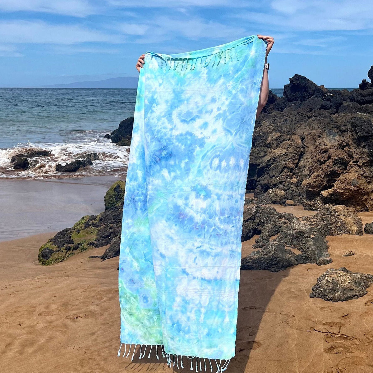 Sea Glass Ice Dyed Turkish Beach Towel - Hand Dyed Blue Green Aqua Tie Dye Organic Cotton - Swim Cover Up Blanket Wrap - Spa Bath Towel