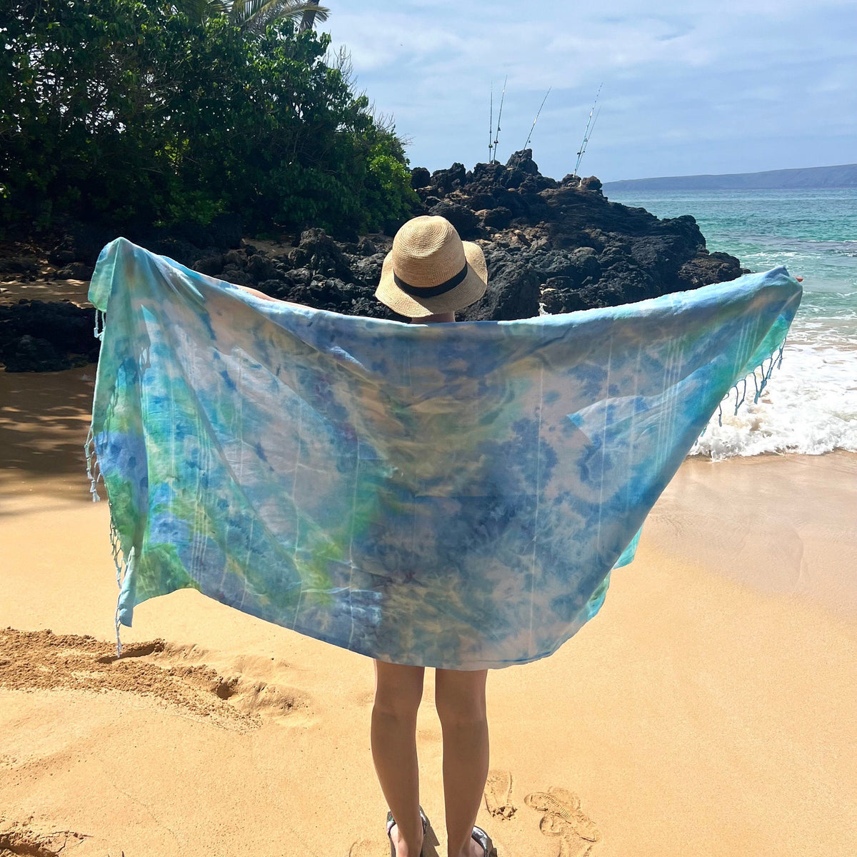Sea Glass Ice Dyed Turkish Beach Towel - Hand Dyed Blue Green Aqua Tie Dye Organic Cotton - Swim Cover Up Blanket Wrap - Spa Bath Towel