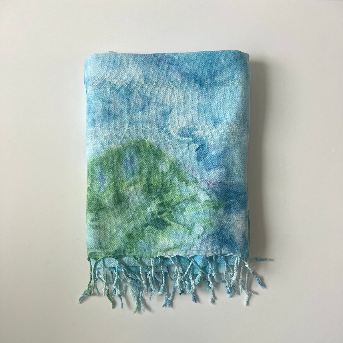 Sea Glass Ice Dyed Turkish Beach Towel - Hand Dyed Blue Green Aqua Tie Dye Organic Cotton - Swim Cover Up Blanket Wrap - Spa Bath Towel