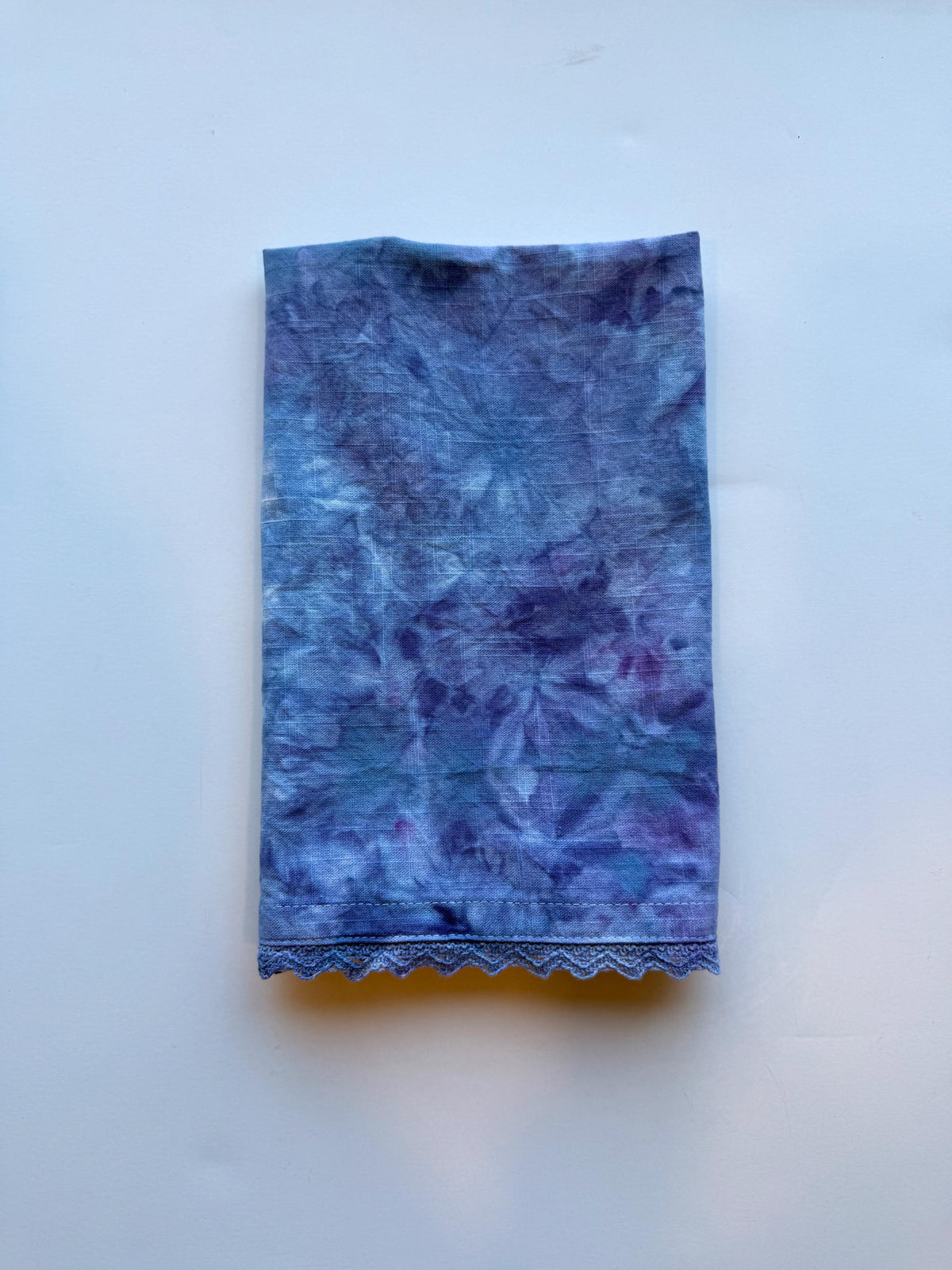 Ice Dyed Midnight Blue Cloth Napkin Set of 6 -  Crochet Lace Trim -100% Cotton 20”x20”- Hand Dyed - Northern Sky Table Linens Textiles