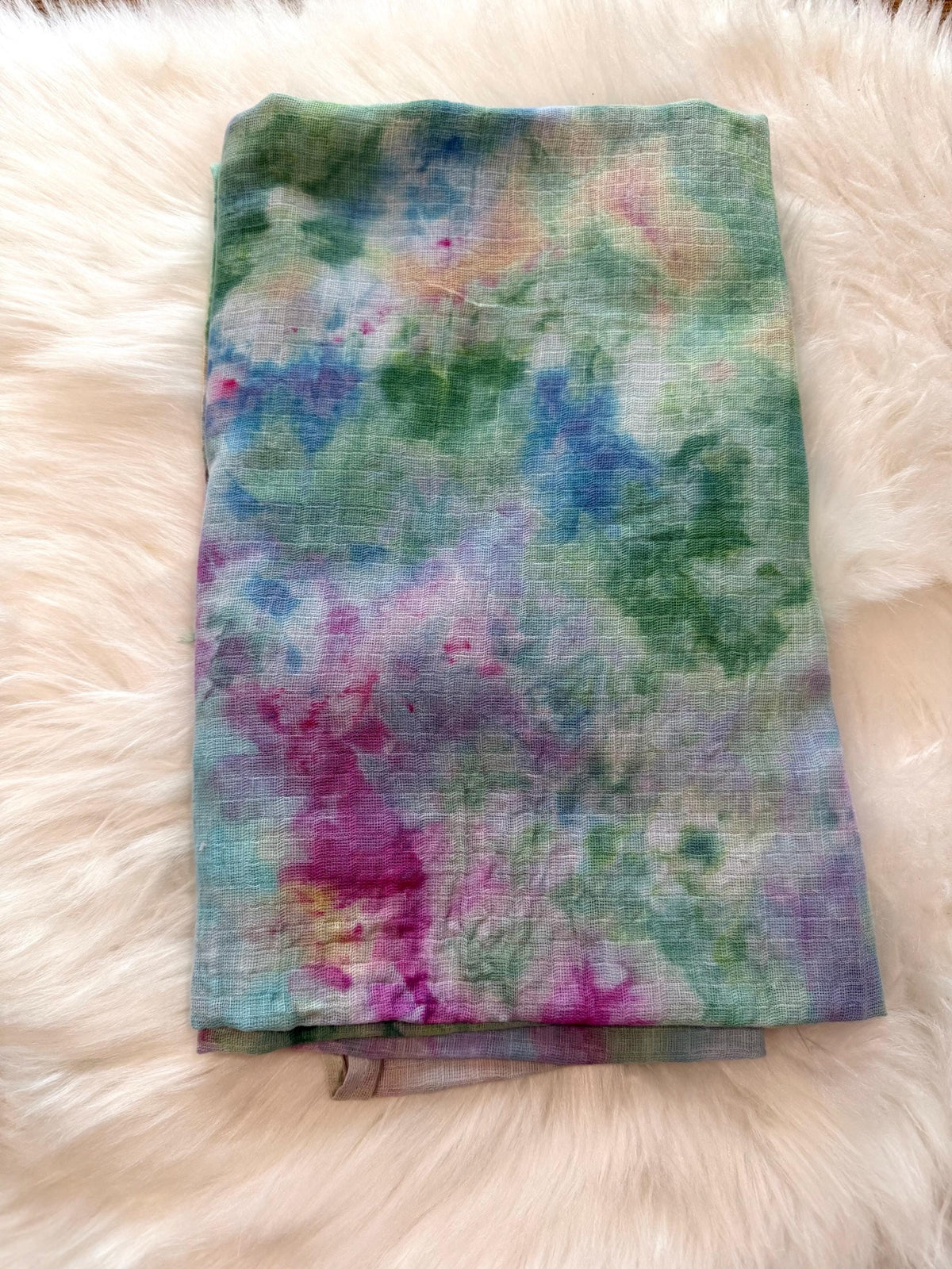 Rainbow Tie Dye Baby Muslin Swaddle Blanket - Hand Ice Dyed Cotton Cloth - Gender Neutral Shower Gift - Receiving Blanket - Photo Backdrop