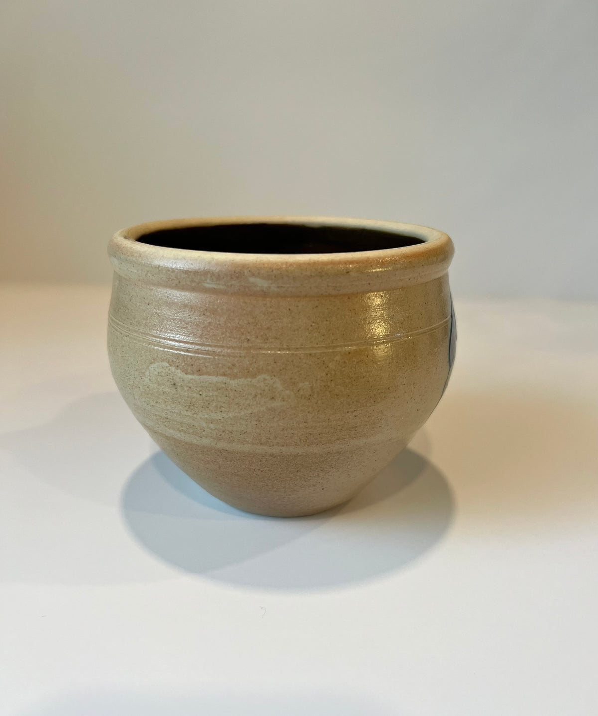 Shadowlawn Pottery Apple Stoneware Soup Mug – Hand-Painted Cobalt Blue, Salt Glaze - Vintage Wisconsin Folk Art