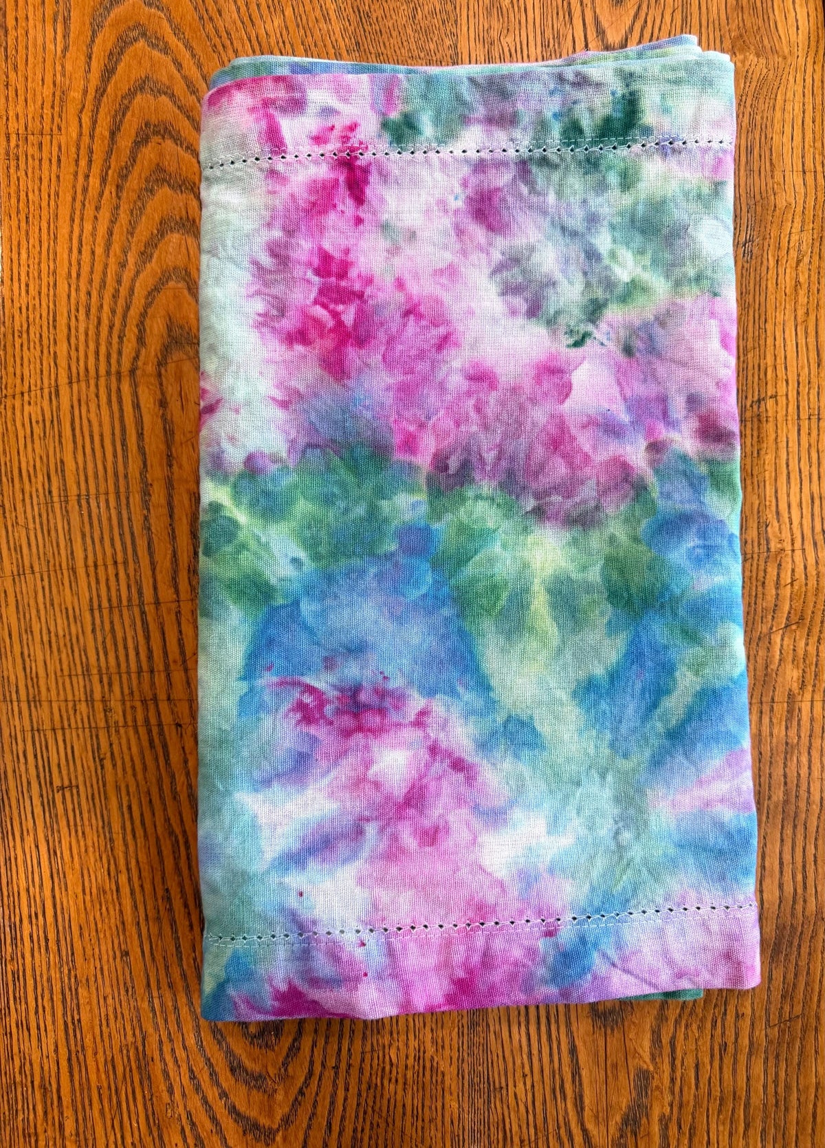 Rainbow Ice Dyed Cotton Table Runner: Watercolor Garden Decor