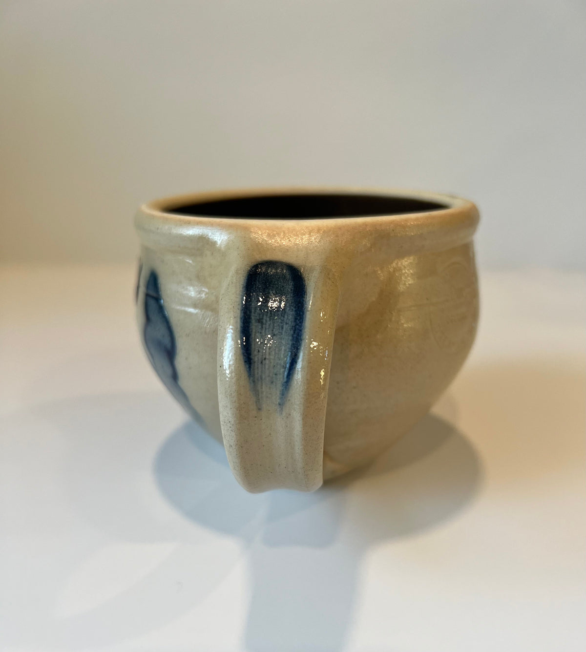 Shadowlawn Pottery Apple Stoneware Soup Mug – Hand-Painted Cobalt Blue, Salt Glaze - Vintage Wisconsin Folk Art