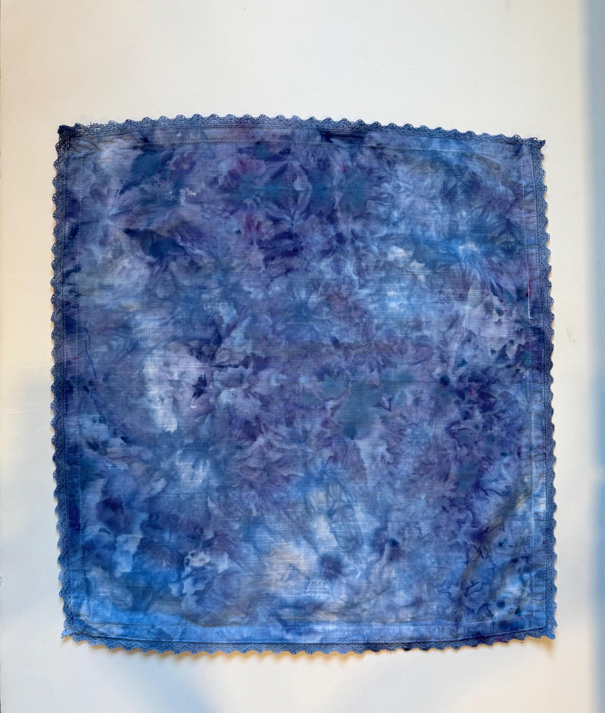 Ice Dyed Midnight Blue Cloth Napkin Set of 6 -  Crochet Lace Trim -100% Cotton 20”x20”- Hand Dyed - Northern Sky Table Linens Textiles