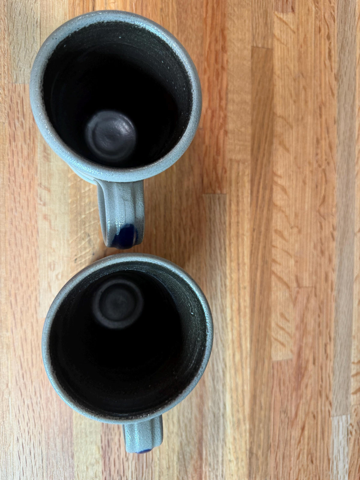 Vintage Rowe Pottery Coffee Mug Set of 2 -  Cobalt Blue Stars - Gray Salt Glazed Stoneware