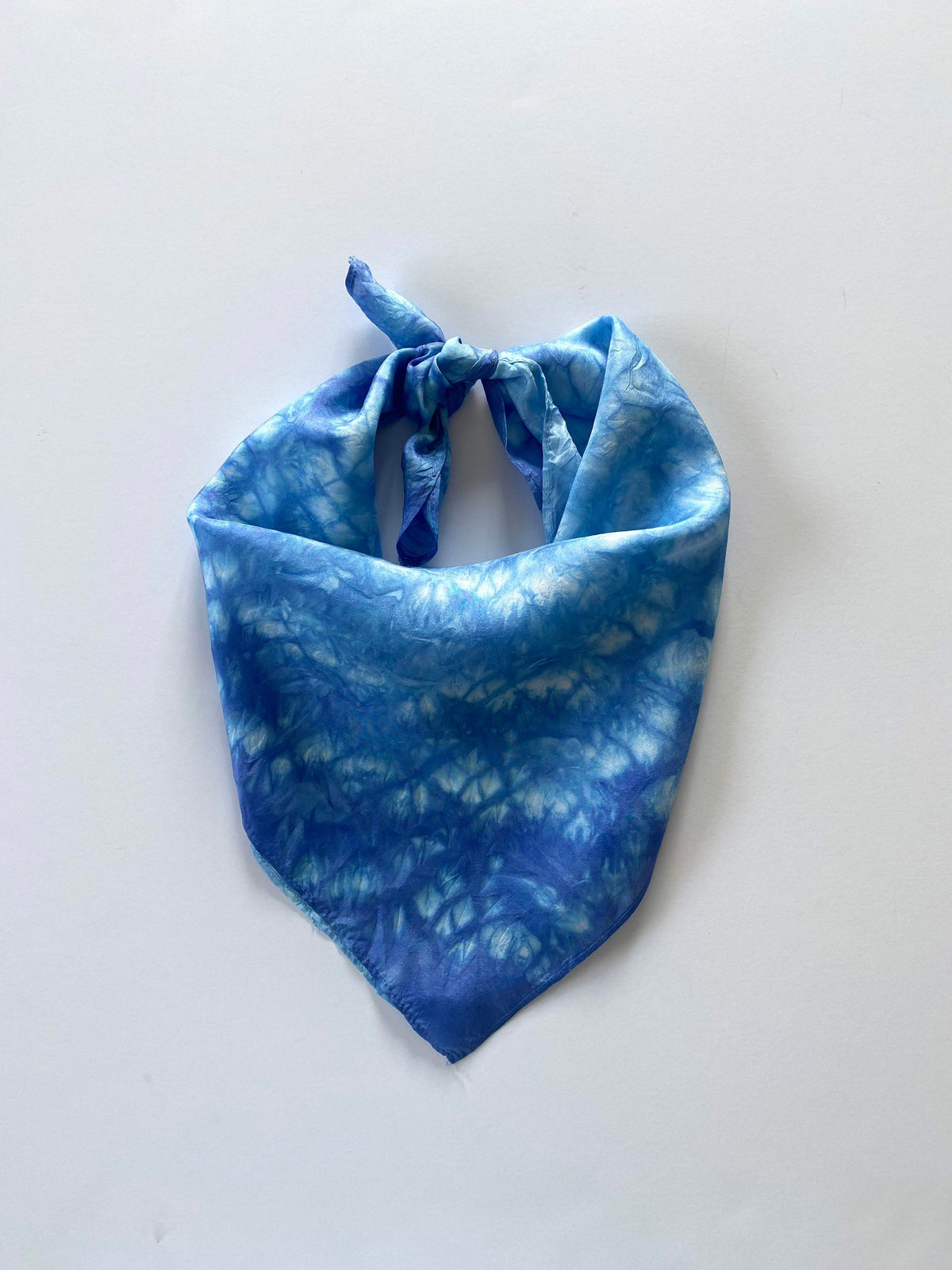 Indigo Blue Shibori Honeycomb Silk Scarf: Hand-Dyed Bandana, Head Scarf