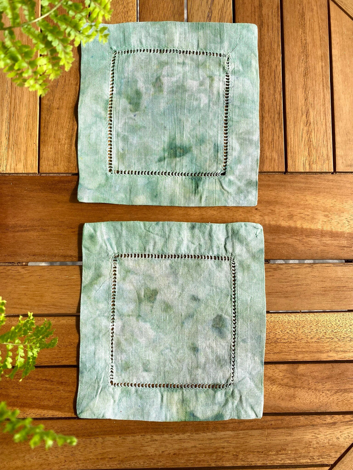 Spruce Green Marbled Tie Dye Coasters -  6” Cocktail Napkins - Hand Dyed 100% Cotton  - Dinner Party Table Decor