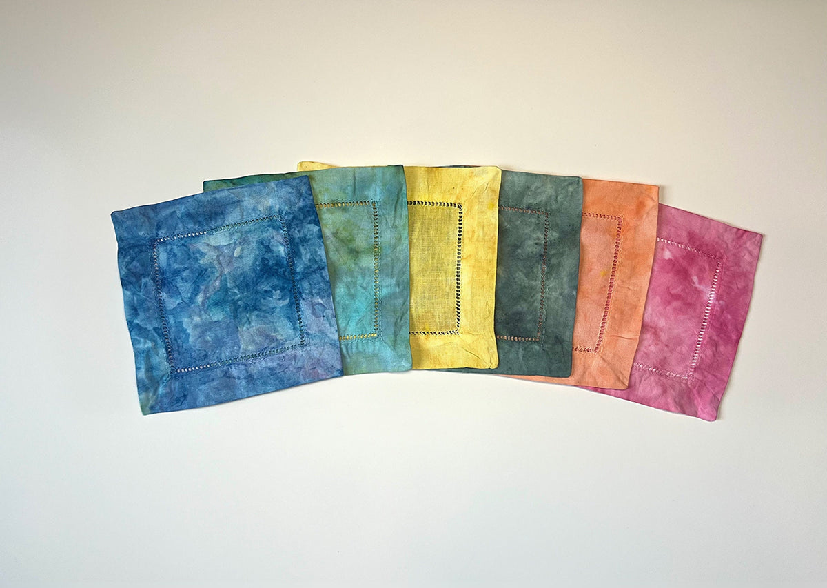 Rainbow Ice Dyed Coasters - 6” Cocktail Napkins - Hand Dyed 100% Cotton - Reusable Cloth Linens - Dinner Party Table Decor