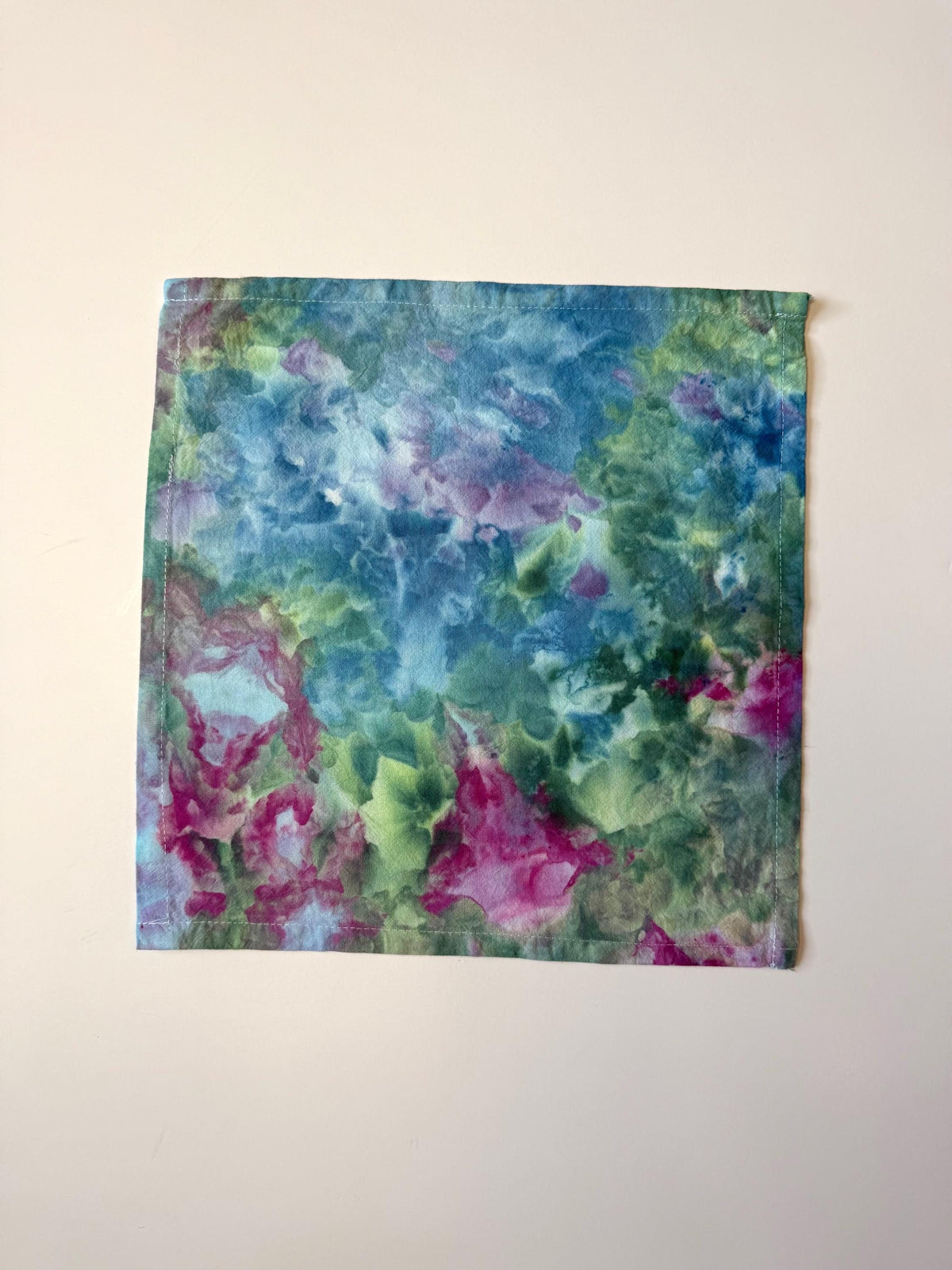 Ice Dye Garden Party Cloth Cocktail Napkins Set of 6 - Hand Dyed 100% Cotton Green Pink Blue  12”x12”- Tie Dye Table Linens Textiles