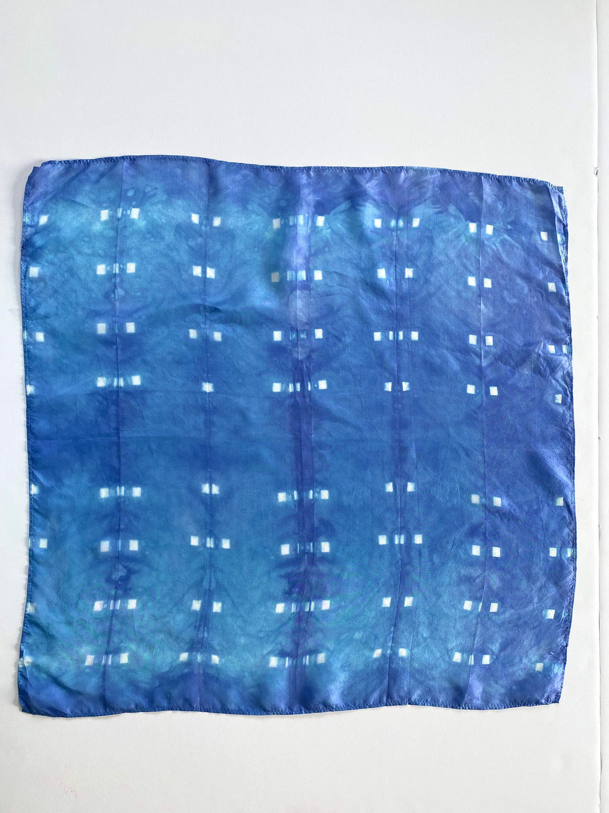 Indigo Blue Shibori Clip Dot Silk Scarf: Hand-Dyed Bandana, Head Scarf