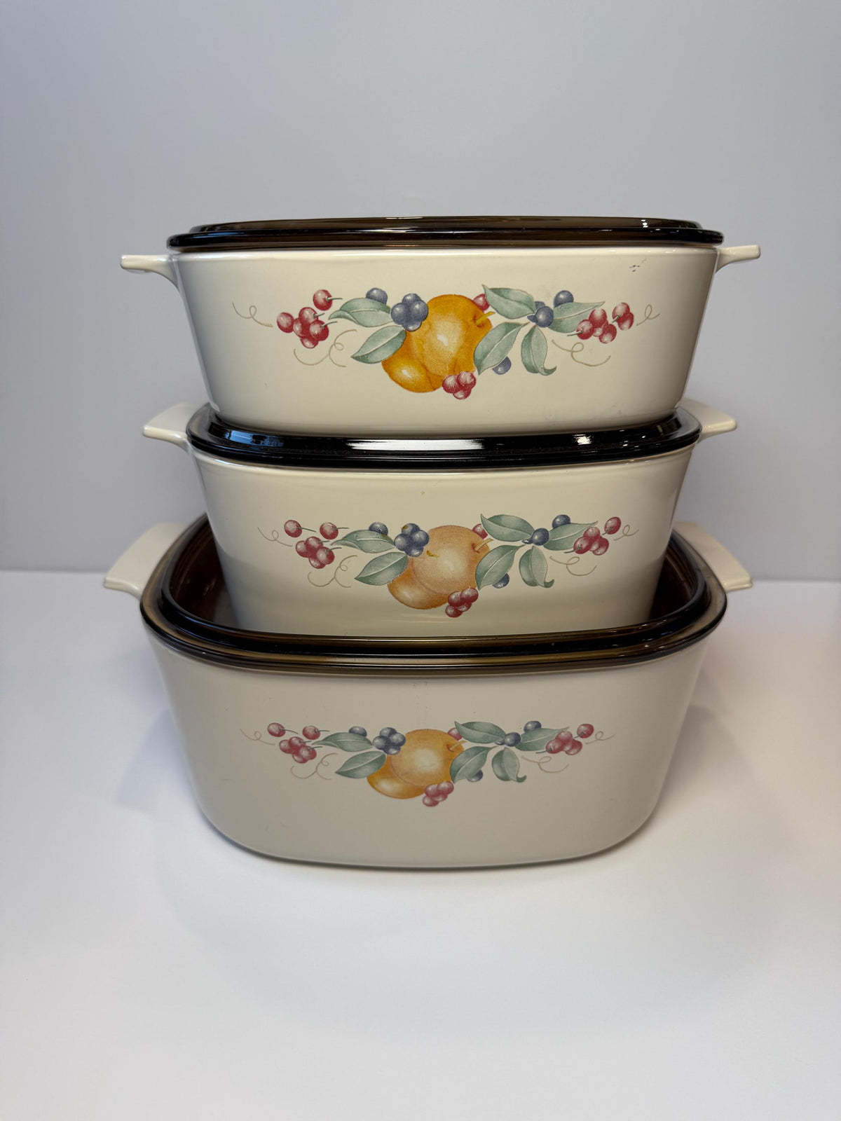 Vintage Corning Ware Abundance Casserole Set – Amber Pyrex Lids